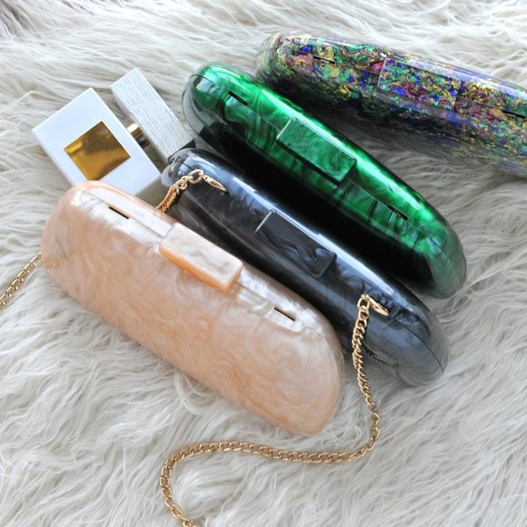 Acrylic Evening Clutch Bag With Detachable Chain Strap Marble Purse :v - Picture 6 of 6